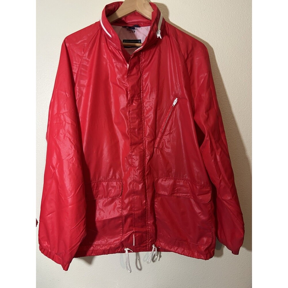 Zero King Men's Vintage Nylon Rain Jacket - Packable Hood - Size Large  red